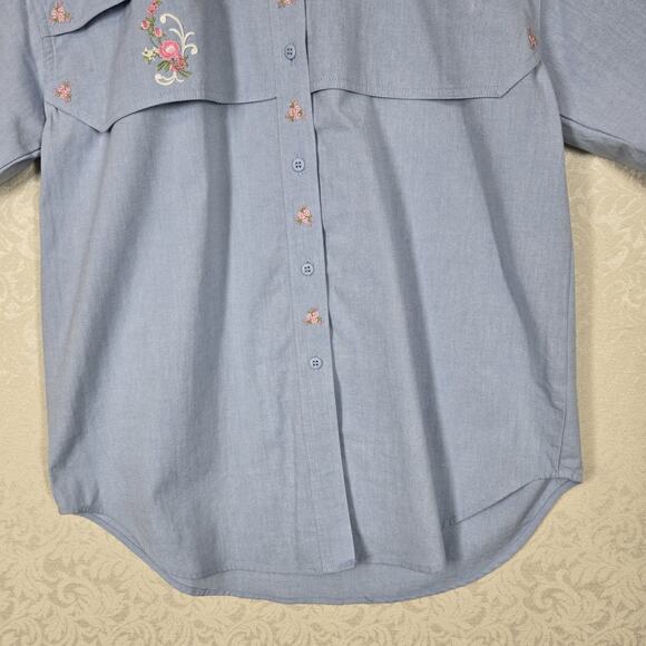 VTG Unique Accents Embroidered Shirt sz M* Blue Button Front Boho Cowgirl - Picture 5 of 15